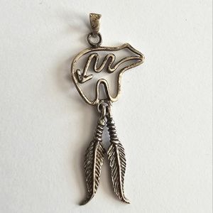 Vintage bear & feathers pendant Life line lifeline .925 Southwestern spirit